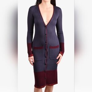 Rag & Bone Kristin Eggplant And Burgundy Ribbed Cardigan Dress